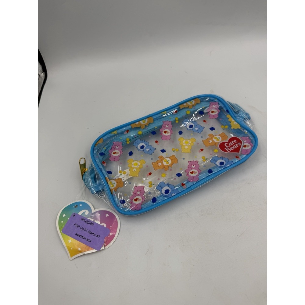 NWT Care Bears Clear Blue Pencil Case Cosmetic Bag 8x4.5inches